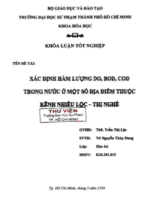 Khóa luận tốt nghiệp hóa học xác định hàm lượng do bod cod trong nước ở một số địa điểm thuộc kênh nhiêu lộc thị nghè