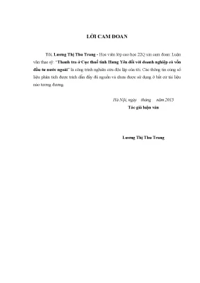 Thanh tra ở cục thuế hưng yên đối với doanh nghiệp có vốn đầu tư nước ngoài