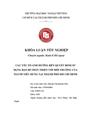 Các yếu tố ảnh hưởng đến quyết định sử dụng bao bì thân thiện với môi trường của người tiêu dùng tại thành phố hồ chí minh