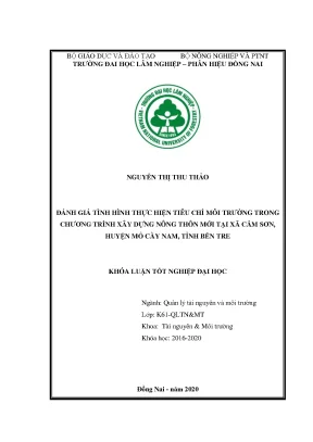 Đánh giá tiêu chí môi trường trong chương trình xây dựng nông thôn mới tại xã cẩm sơn huyện mỏ cày nam tỉnh bến tre