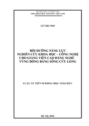Bồi dưỡng năng lực nghiên cứu khoa học công nghệ cho giảng viên cao đẳng nghề vùng đồng bằng sông cửu long