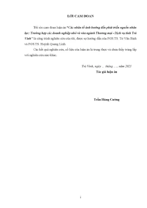 Các nhân tố ảnh hưởng đến phát triển nguồn nhân lực rường hợp các doanh nghiệp nhỏ và vừa ngành thương mại dịch vụ tỉnh trà vinh