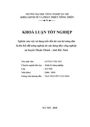 Nghiên cứu việc sử dụng tiền đền bù của hộ nông dân bị thu hồi đất nông nghiệp