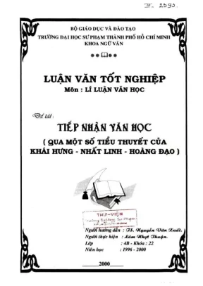 Khóa luận tốt nghiệp ngữ văn tiếp nhận văn học qua một số tiểu thuyết của khái hưng nhất linh hoàng đạo