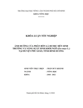 Khóa luận tốt nghiệp nông học ảnh hưởng của phân bón lá humic đến sinh trưởng và năng suất sinh khối ngô zea mays l tại huyện phú giáo tỉnh bình dương