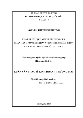 Phát triển dịch vụ phi tín dụng của ngân hàng nông nghiệp và phát triển nông thôn việt nam chi nhánh sở giao dịch