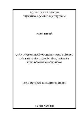Quản lý quan hệ công chúng trong giáo dục của ban tuyên giáo các tỉnh thành ủy vùng đồng bằng sông hồng
