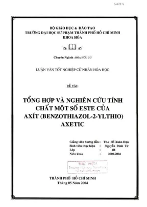 Khóa luận tốt nghiệp hóa học tổng hợp và nghiên cứu tính chất một số este của axít benzothiazol 2 ylthio axetic