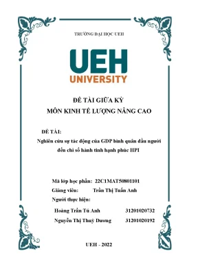 Nghiên cứu sự tác động của gdp bình quân đầu người đến chỉ số hành tinh hạnh phúc hpi