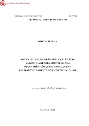 Nghiên cứu đặc điểm lâm sàng cận lâm sàng và đánh giá kết quả điều trị nội nha ở bệnh nhân viêm quang chóp mạn tính tại bệnh viện đại học y dược cần thơ 2017 2019