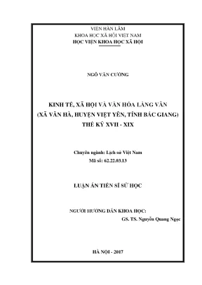 Kinh tế xã hội và văn hóa làng vân xã vân hà huyện việt yên tỉnh bắc giang thế kỷ xvii xix