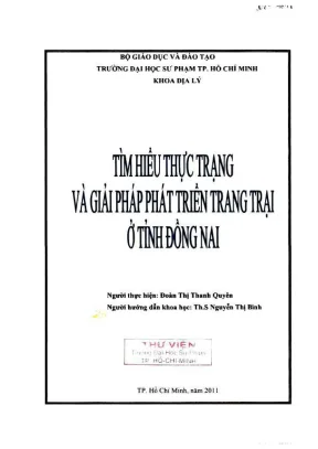 Khóa luận tốt nghiệp địa lý tìm hiểu thực trạng và giải pháp phát triển trang trại ở tỉnh đồng nai