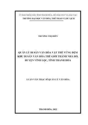Quản lý di sản văn hóa vật thể vùng đệm khu di sản văn hóa thế giới thành nhà hồ huyện vĩnh lộc tỉnh thanh hóa