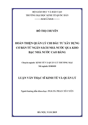 Hoàn thiện quản lý chi đầu tư xây dựng cơ bản từ ngân sách nhà nước qua kho bạc nhà nước cao bằng