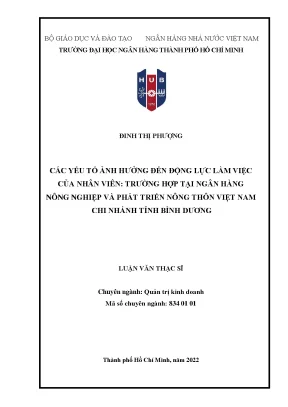 Các yếu tố ảnh hưởng đến động lực làm việc của nhân viên trường hợp tại ngân hàng nông nghiệp và phát triển nông thôn việt nam chi nhánh tỉnh bình dương