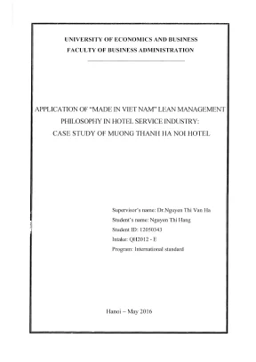 Khóa luận tốt nghiệp quản trị kinh doanh application of made in vietnam lean management philosophy in hotel service industry case study of muong thanh ha noi hotel