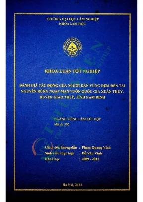 Đánh giá tác động của người dân vùng đệm đến tài nguyên rừng mặn vườn quốc gia xuân thủy huyện giao thủy tỉnh nam định