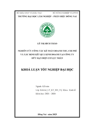 Nghiên cứu công tác kế toán doanh thu chi phí và xác định kết quả kinh doanh tại công ty hh điện cơ lục nhân