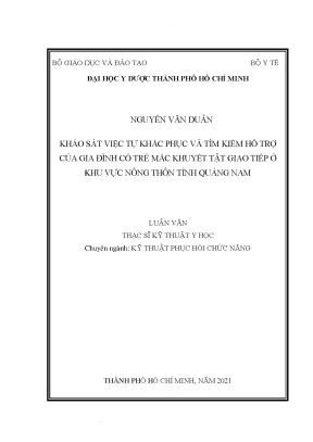 Khảo sát việc tự khắc phục và tìm kiếm hỗ trợ của gia đình có trẻ mắc khuyết tật giao tiếp ở khu vực nông thôn tỉnh quảng nam