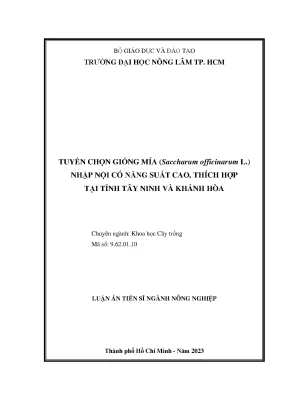 Tuyển chọn giống mía saccharum officinarum l nhập nội có năng suất cao thích hợp tại tỉnh tây ninh và khánh hòa