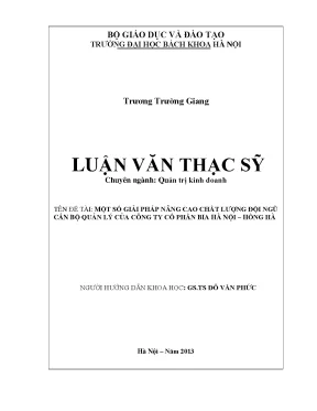 Một số giải pháp nâng cao chất lượng đội ngũ cán bộ quản lý của công ty cổ phần bia hà nội hồng hà