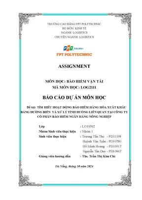 Đề tài tìm hiểu hoạt động bảo hiểm hàng hóa xuất khẩu bằng đường biển và xử lý tình huống liên quan tại công ty cổ phần bảo hiểm ngân hàng nông nghiệp