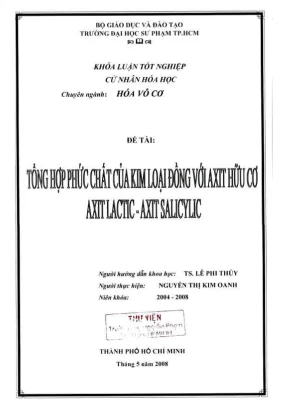 Khóa luận tốt nghiệp hóa học tổng hợp phức chất của kim loại đồng với axit hữu cơ axitlactic axitsalicylic