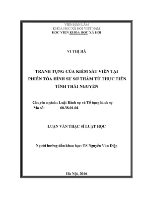 Tranh tụng của kiểm sát viên tại phiên tòa hình sự sơ thẩm từ thực tiễn tỉnh thái nguyên