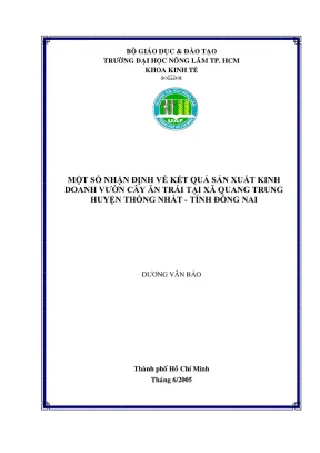 Khóa luận tốt nghiệp kinh tế một số nhận định về kết quả sản xuất kinh doanh vườn cây ăn trái tại xã quang trung huyện thống nhất tỉnh đồng nai