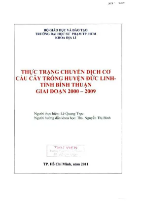 Khóa luận tốt nghiệp địa lý thực trạng chuyển dịch cơ cấu cây trồng huyện đức linh tỉnh bình thuận giai đoạn 2000 2009