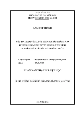Các tội phạm về ma túy trên địa bàn thành phố tuyên quang tỉnh tuyên quang tình hình nguyên nhân và giải pháp phòng ngừa