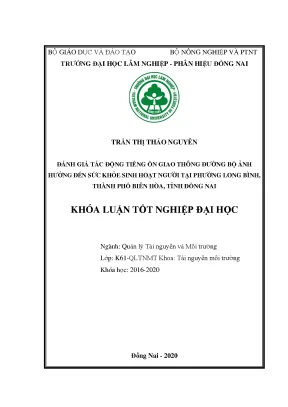 Đánh giá tác động tiếng ồn giao thông đường bộ đến sức khỏe người dân tại phường long bình tp biên hoà đồng nai