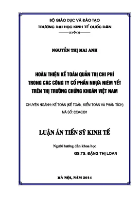 Hoàn thiện kế toán quản trị chi phí trong các công ty cổ phần nhựa niêm yết trên thị trường chứng khoán việt nam