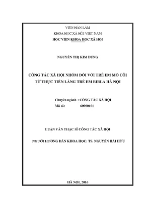 Công tác xã hội nhóm đối với trẻ em mồ côi từ thực tiễn làng trẻ em birla hà nội