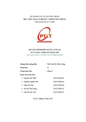 Bài tập nhóm môn quản lý dự án dự án phát triển sản phẩm mới hảo hảo xanh hương vị từ thiên nhiên
