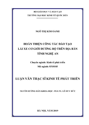 Hoàn thiện công tác đào tạo lái xe cơ giới đường bộ trên địa bàn tỉnh nghệ an