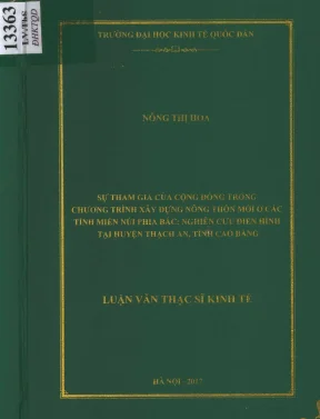 Sự tham gia của cộng đồng trong chương trình xây dựng nông thôn mới ở các tỉnh miền núi phía bắc nghiên cứu điển hình tại huyện thạch an tỉnh cao bằng