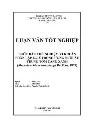 Khóa luận tốt nghiệp nuôi trồng thủy sản bước đầu thử nghiệm vi khuẩn phân lập e c 5 trong ương nuôi ấu trùng tôm càng xanh macrobrachium rosenbergii de man 1879