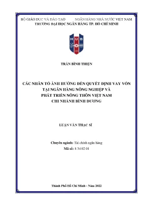 Các nhân tố ảnh hưởng đến quyết định vay vốn tại ngân hàng nông nghiệp và phát triển nông thôn việt nam chi nhánh bình dương