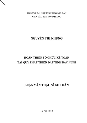 Hoàn thiện tổ chức kế toán tại quỹ phát triển đất tỉnh bắc ninh