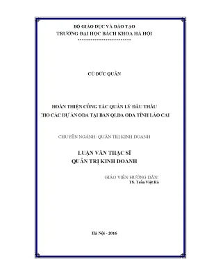 Hoàn thiện công tác quản lý đấu thầu cho các dự án oda tại ban qlda oda tỉnh lào cai