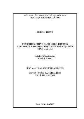 Thực hiện chính sách khen thưởng cho người lao động trực tiếp trên địa bàn tỉnh gia lai