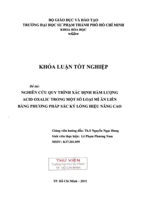 Khóa luận tốt nghiệp hóa học nghiên cứu quy trình xác định hàm lượng acid oxalic trong một số loại mì ăn liền bằng phương pháp sắc ký lỏng hiệu năng cao