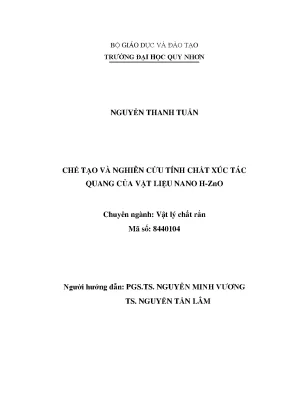 Chế tạo và nghiên cứu tính chất xúc tác quang của vật liệu nano h zno