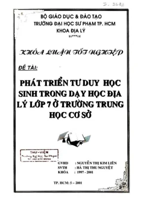 Khóa luận tốt nghiệp địa lý phát triển tư duy học sinh trong dạy học địa lý lớp 7 ở trường thcs