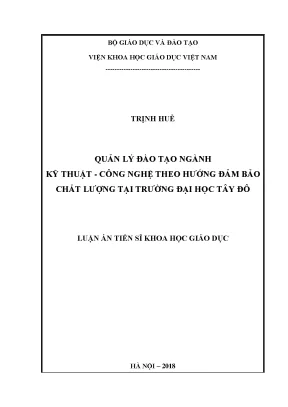 Quản lý đào tạo ngành kỹ thuật công nghệ theo hướng đảm bảo chất lượng tại trường đại học tây đô