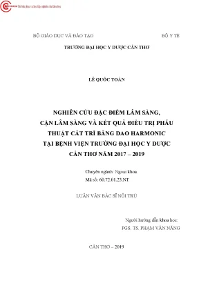 Nghiên cứu đặc điểm lâm sàng cận lâm sàng và kết quả điều trị phẫu thuật cắt trĩ bằng dao harmonic tại bệnh viện trường đại học y dược cần thơ năm 2017 2019