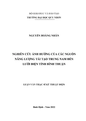 Nghiên cứu ảnh hưởng của các nguồn năng lượng tái tạo trung nam đến lưới điện tỉnh bình thuận