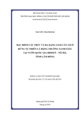 Khóa luận tốt nghiệp quản lý tài nguyên rừng đặc điểm cấu trúc và đa dạng loài cây gỗ ở rừng tự nhiên lá rộng thường xanh giàu tại vườn quốc gia bidoup núi bà tỉnh lâm đồng
