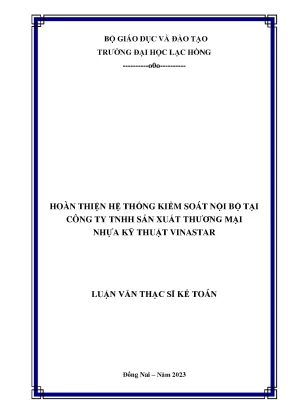Hoàn thiện hệ thống kiểm soát nội bộ tại công ty tnhh sản xuất thương mại nhựa kỹ thuật vinastar